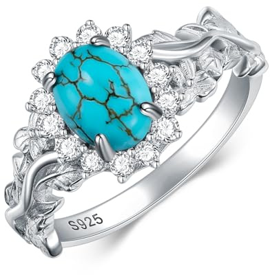 8x6MM Natürlicher Türkis Stein Ringe, Sterling Silber Natur Native American Western Schmuck Edelstein Blatt Ring für Frauen Größe 6