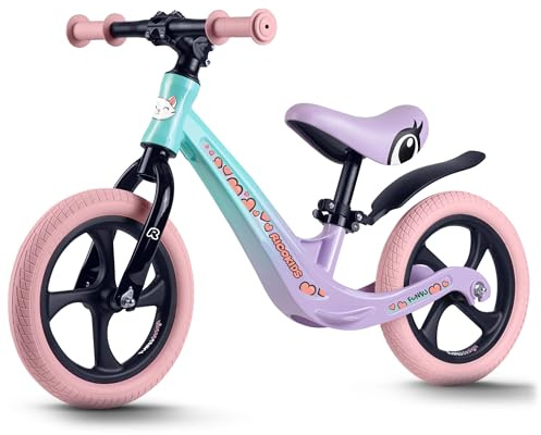 Ricokids Laufrad Kinderlaufrad Lauflernrad - Höhenverstellbarer Sattel - Pannensichere PU-Räder 12 Zoll - Funnu Rosa Lila Blau