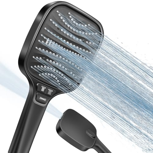 HNOOM Duschkopf Groß Hochdruck – XXL Regenduschkopf mit 8 Strahlarten, Wassersparende Handbrause für Luxus-Duscherlebnis, 120mm Schwarz (Universal)