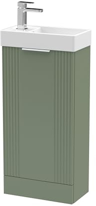 Balterley Vanity Unit with Basin Floor Standing, Soft Close Single Door with Rectangular Sink, Bathroom Vanity Units with Basin, Partial Fluted Sink Storage Cabinet - 400 x 222 x 781mm (Green)