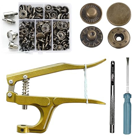 Nzkeuf Druckknopf Set mit Zange 40set, Druckknöpfe mit Zange, Φ15mm Messing Druckknöpfe für alle Arten DIY Kleidung Basteln Lederhandwerks