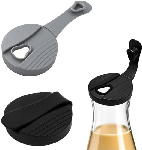 2 Pack Silicone Cruet Lid for good seasons（Black &Grey） | Crute Bottle Lid compatible with good seasons,Replacement Lids For Cruets Salad Dressing Bottle