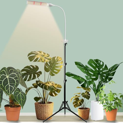 Secefeao Pflanzenlampen LED Vollspektrum, Pflanzenleuchte Pflanzenlicht mit Ständer Pflanzen LED Wachstumslampe für Pflanzen mit Zeitschaltuhr 3 Farbmodi 10 Lichtstärken (1 Köpfe)