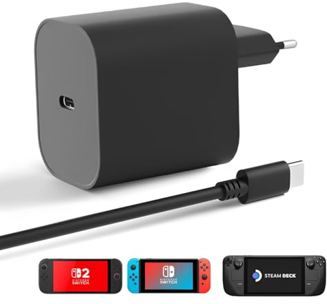 60W USB C Caricatore per Nintendo/Steam Deck/OLED/Lite/Pro Controller | Supporta la Modalità TV 4K, per Tablet/Laptop/Telefoni e Altro, Ricarica Rapida con cavo USB-C 1,8m