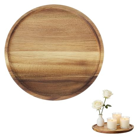 Muzhu Holztablett Rund, 20 cm Holzteller mit Rand, Platten & Tablett Klein
