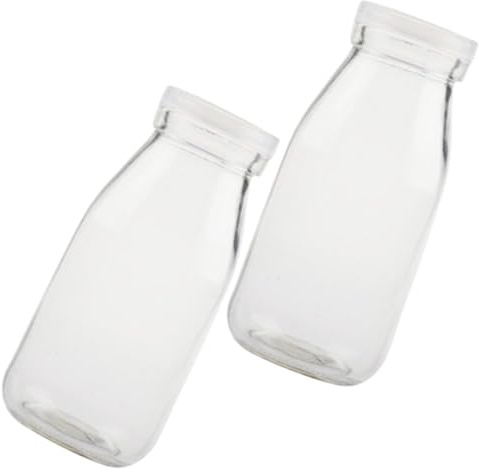 VILLCASE 2pièces Bouteilles de Lait Verre Transparent Résistant aux Hautes Températures avec Couvercles Hermetiques pour Yaourt Jus Lait Frais et Eau pour Transport Stockage à Domicile