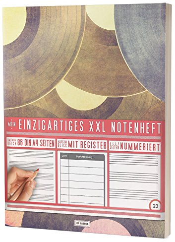 Mein Einzigartiges XXL Notenheft: 86 Seiten, 44 Blätter, 12 Systeme / Mit Register und Seitenzahlen / DIN A4 Soft Cover / PR301 Schallplatten