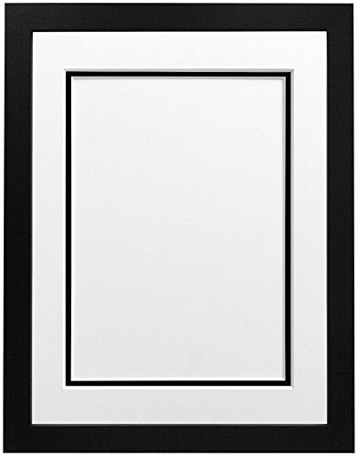 FRAMES BY POST H7 Black Picture Photo Frame With White and Black Double Mount 24x18 Image Size 18x12 Inch Plastic Glass