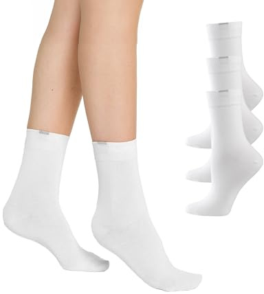 Nur Die 3er Pack Passt Perfekt Socken atmungsaktive Baumwolle einfarbig Komfortbund ohne drückende Naht Damen, weiß, 35-38