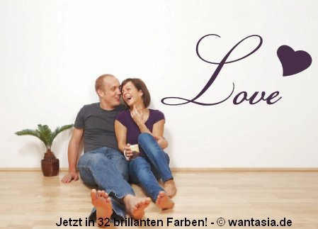 Wandtattoo fürs Schlafzimmer Text / Sprüche - LOVE - Liebe mit Herz 29x16 cm, schwarz, 620026 Wandaufkleber Wandtatoos Sticker Aufkleber für die Wand, Fensterbild, Tapete, Fliesen, Autoaufkleber, Türaufkleber