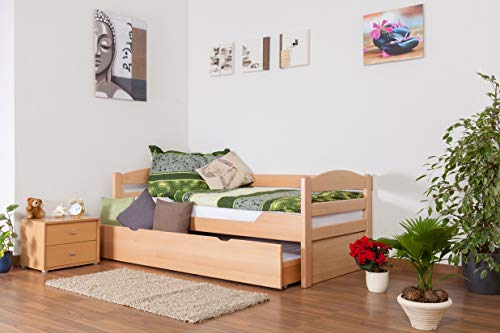 Einzelbett/Funktionsbett Easy Premium Line K1/h/s inkl. 2. Liegeplatz und 2 Abdeckblenden, 90 x 200 cm Buche Vollholz massiv Natur