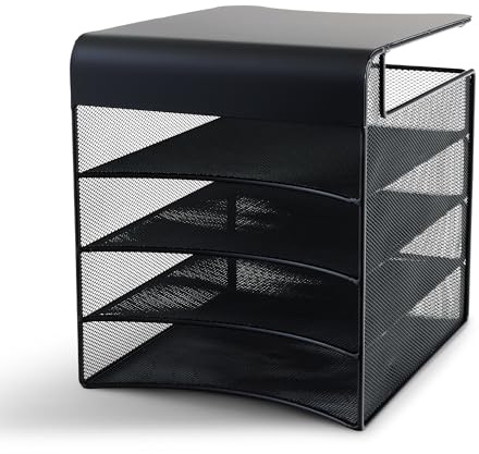 Safco Products Onyx Mesh 4-Tray Underdesk Space Saving Desktop Hanging Organizer, Durable Steel Mesh Construction, 20lb Capacity, Black Powder Coat Finish, 10.25 w x 12.375 d x 12 h