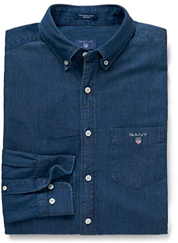 GANT Men's The Regular Indigo Shirt Regular Fit Plain Button Down Long Sleeve Casual Shirt, Blue (Dark Indigo), Medium (Manufacturer Size: M)