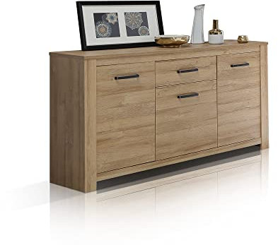 moebel-eins Hudson Sideboard 3 Türen+1 Schubkasten, Material Dekorspanplatte, alteichefarbig