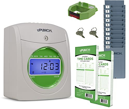 uPunch HN1500 Starter Time Clock Bundle for Small Business: Employee Punch Clock System with 100 Time Cards, Card Rack, and Ribbon