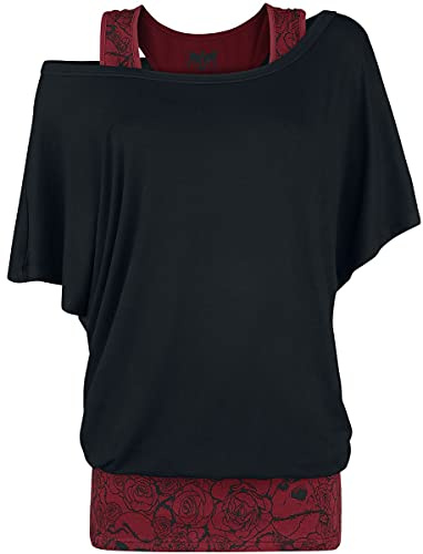 Black Premium by EMP Damen schwarz-rotes T-Shirt im Double-Layer-Look