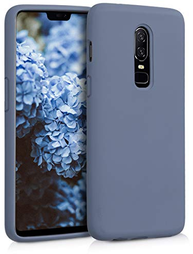 kwmobile Hülle kompatibel mit OnePlus 6 Hülle - Silikon Handy Case - Handyhülle weiche Oberfläche - kabelloses Laden - Lavendelgrau