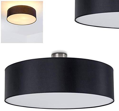 Deckenleuchte Foggia, runde Deckenlampe mit Lampenschirm aus Stoff in Schwarz/Weiß, Ø 60 cm, 3 x E27-Fassung, Retro-Design, ohne Leuchtmittel