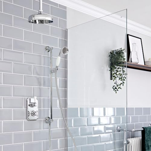 MILANO Thermostatic Mixer Valve Riser Rail 205mm Shower Head Chrome White