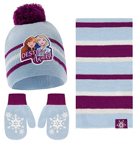 Disney Girls' Frozen 2, Elsa and Anna, Scarf and Gloves Cold Weather Set, Blue, Hat and Mittens, Age 2-4