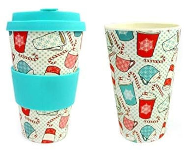 TINYMILLS Eco-Friendly Reusable Plant Fiber Travel Mug with Christmas Coffee Design