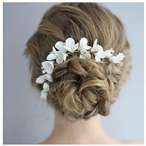HONEY BEAR Damen Brautschmuck Haare Blume Haarkämme für Hochzeit, Kristall Strass mit Simulierte Perlen Haarschmuck, MEHRWEG (Blume 6)