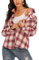 Enjoyoself Damen Flanellhemd Baumwolle Langarm Holzfällerhemd Button-down Karierte Bluse für Alltag Oktoberfest Weiß-Rot,L