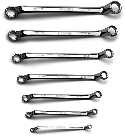 Capri Tools 75 Grad tiefer gekröpfter Doppelsteckschlüsselsatz, 1/4 bis 1 Zoll, SAE, 7-teilig, mit robuster Canvas-Tasche