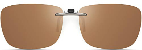 CAXMAN Polarized Clip On Sunglasses Over Prescription Glasses for Men Women Compact Fit Brown Lens Large Size UV Protection