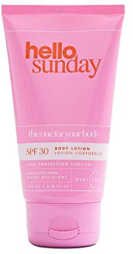 hello sunday | crema hidratante corporal enriquecida con ácido hialurónico y aloe vera - factor de protección solar SPF 30, 50 ml
