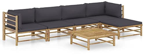 vidaXL Gartenmöbel 6-TLG. mit Dunkelgrauen Kissen Garten Garnitur Sitzgruppe Sofa Gartensofa Lounge Sitzgarnitur Gartenset Mittelsofa Ecksofa Fußhocker Bambus