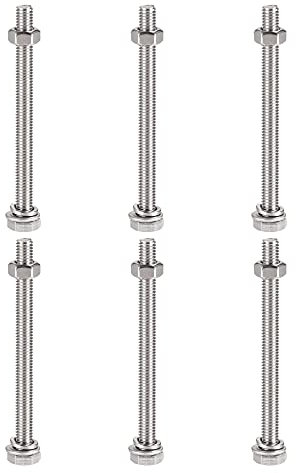 sourcing map M6 x 80mm Hex Head Screws Bolts, Nuts, Flat & Lock Washers Kits, 304 Stainless Steel Fully Thread Hexagon Bolts 6 Sets