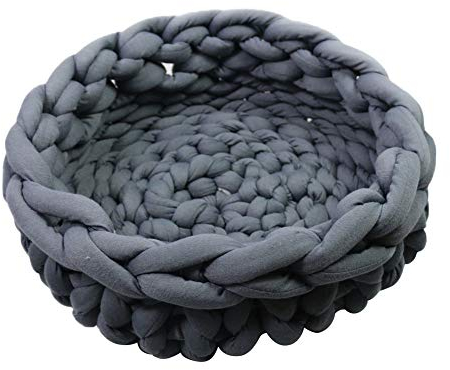 DZAY Handgestrickter Chunky Wolle Garn Haustier Schlafsack Haustier Katzenbett Weich Kissen,Hundebett Hundekorb Katzenbettchen Katzenkörbchen,Katzenbett Basket Nest Katzennest Katzenkorb (grau,45CM)
