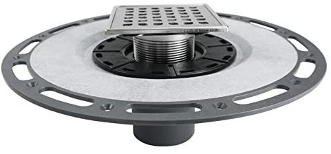 Bernkot Scarico doccia quadrato 4 spazzolato 304 in acciaio inossidabile con base flangia di legame in PVC per piatto doccia a basso profilo