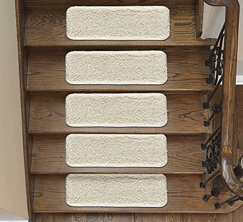 emmahome Soft Shaggy Carpet Stair Treads NON-SLIP MACHINE WASHABLE Mats/Rugs, Indoor 22x67cm, 30mm Thickness and 100% Increased Yarn (Cream, 13)