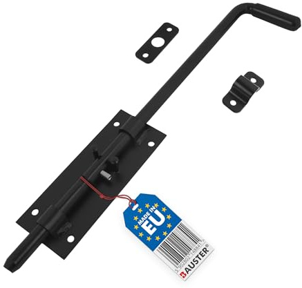 BAUSTER® Verrou en acier noir avec poignée - 320 mm - Serrure de porte lourde en acier revêtu par pulvérisation - Idéal pour les granges, les portails de jardin, les ateliers, les abris de jardin
