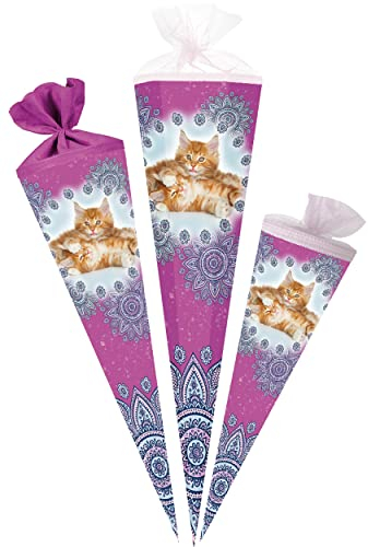 alles-meine.de GmbH Schultüte - süße Katzen 35-85 cm Größe wählbar Zuckertüte - Tüllabschluß/Filzabschluß - eckig/rund - Mädchen - klein & groß - Geschenktüte - Schul..