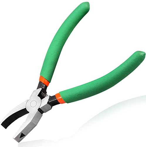 LEONTOOL Breaker Grozer Pliers for Stained Glass - 6-Inch With 3/8 Inch Flat Curved Jaw - Glass Breaking Tool for Ceramics and Mosaic Art