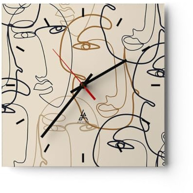 ARTTOR Moderne Glasuhr 30x30cm Quadrat Wanduhr Abstrakt Menschen - 5109 | Frau Gesicht Linie Glas Analog Wanduhr Lautlos Wanddekoration Wohnzimmer Büro Küche Wanddeko Küchenuhr Geräuschlos ARTTOR