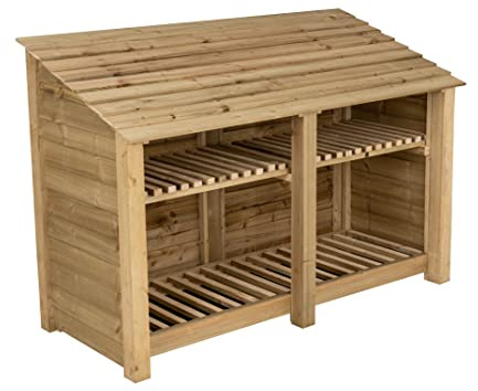 Arbor Garden Solutions wooden log store 4ft, firewood storage (W-187cm, H-126cm, D-88cm), natural finish (With kindling shelf)