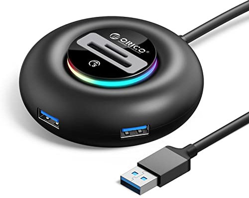 ORICO USB Hub, 4-Port RGB USB 3.0 HUB with Extra Power Supply Port for Macbook, Mac Pro/mini, iMac, XPS, Surface Pro, Notebook PC, USB Flash Drives, Mobile HDD and More