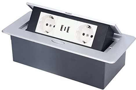 Fockety Prise électrique Up au Sol, Prise électrique pour Comptoir de Cuisine, Prises étanches avec 2 Prises 2 Ports de USB, Prise Encastrée pour Comptoir de Cuisine