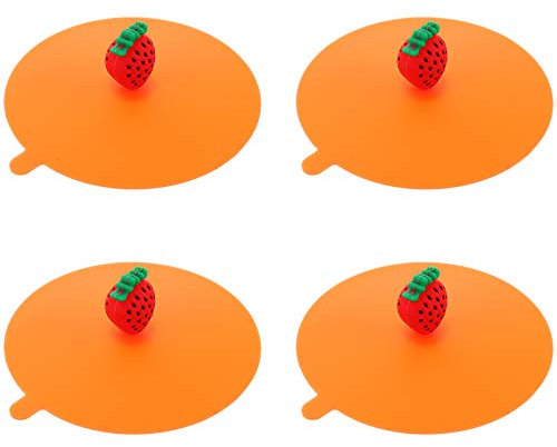 DOITOOL 4 Stück Zuhause Teeglas Deckel Wasserflasche Schüssel Kalt Cm Tasse Dichtung Orange Topper Silikon Niedlich Kaffee Wiederverwendbar Kreativ Versiegelt Heiß für Deckel Kleine
