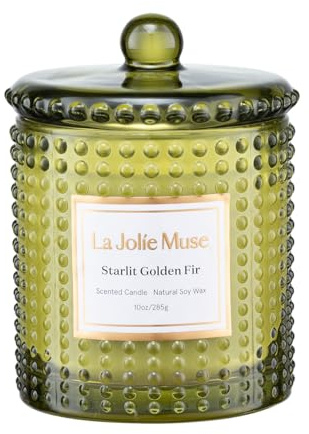 LA JOLIE MUSE Bougies de Noël parfumées au bois de cèdre et au cyprès, bougies d'hiver parfumées pour la maison, bougies vertes cadeau pour les vacances, bougies de soja naturelles, 75 heures de