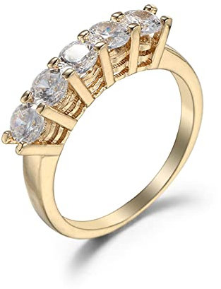 Daesar Damen Ringe Verlobung, Ring Vergoldet mit 5 Steine Weiß Zirkonia Gold Ring Frauen Jugendstil Große 54 (17.2)