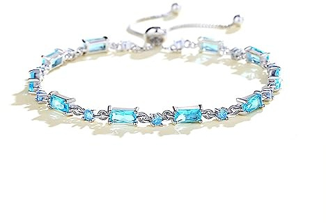 Bellitia Jewelry Damen Zirkonia Geburtsstein Armband aus 925 Sterling Silber, Blaue Topaz Farbe, Verstellbar für Frauen Mädchen