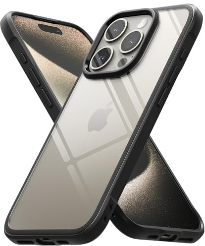 Ringke Fusion Bold [Shock Absorbent TPU Frame] Compatible with iPhone 15 Pro Case, Anti Scratch Transparent PC Back with Protective Bumper Cover - Black