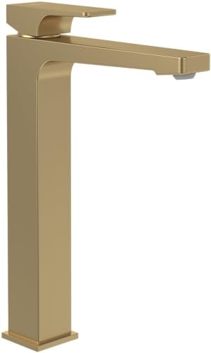 Villeroy & Boch Architectura Square Waschtischarmatur erhöht, Wasserhahn Bad mit Push-Open-Ablaufgarnitur, Waschbeckenarmatur wassersparend, Auslauf Höhe 258mm, eckig, Brushed Gold