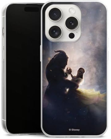 Slim Case extra dünn kompatibel mit Apple iPhone 15 Pro Silikon Handyhülle transparent Hülle Die Schöne und das Biest Disney Princess Offizielles Lizenzprodukt