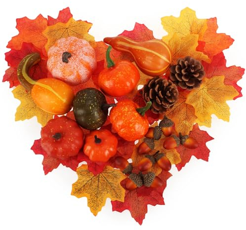com-four® 50-teiliges Herbstdeko-Set - Tischdeko für den Herbst - Bastel-Set für Ernte- und Türkranz - große Streudeko als herbstlicher Tischschmuck, Fensterdekoration